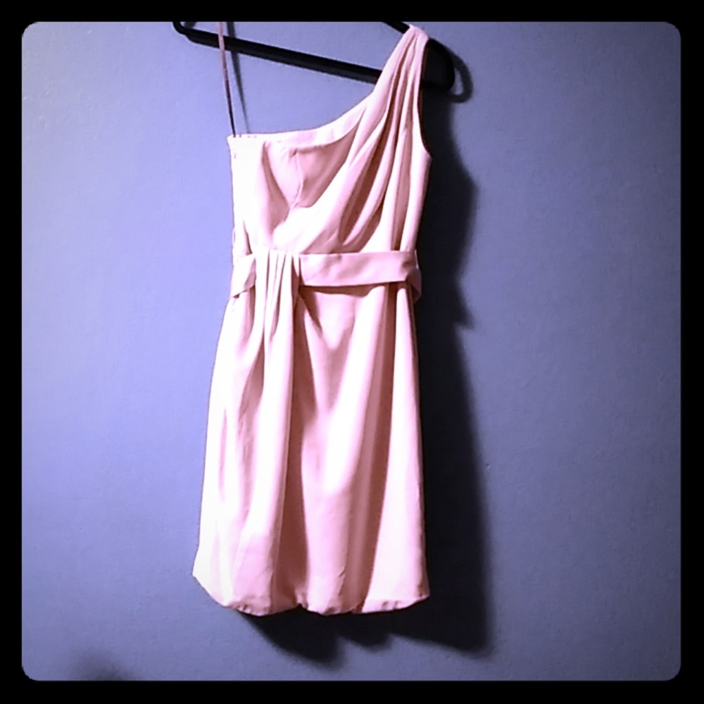 Vera Wang One-Shoulder Silver Evening Short Dress